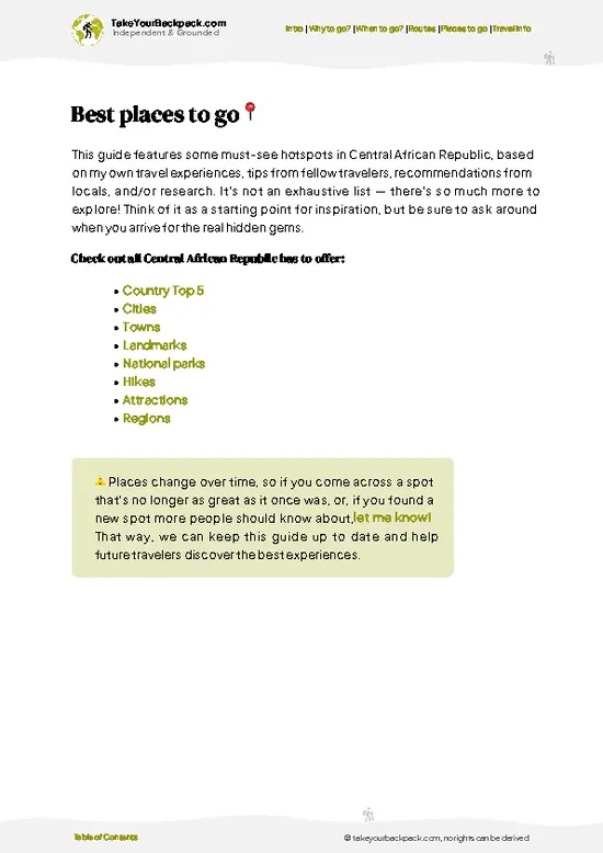 example page 5 from our offline Travel Guide for Central African Republic